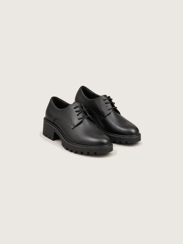 AI-generated product photo of the black derby shoes, one of the pieces in the Someone Shop.