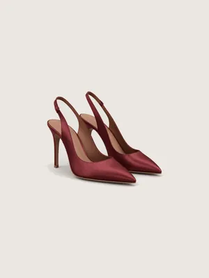 AI-generated product photo of the burgundy slingback stiletto, one of the pieces in the Someone Shop.